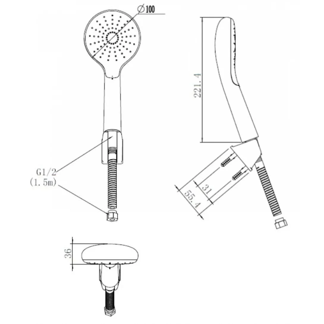 Bản vẽ kỹ thuật Tay sen tắm 1 chế độ American Standard WF-6144
