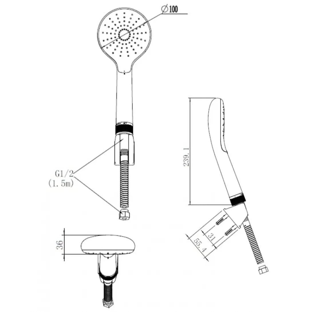 Bản vẽ kỹ thuật Tay sen tắm 1 chế độ American Standard WF-6144