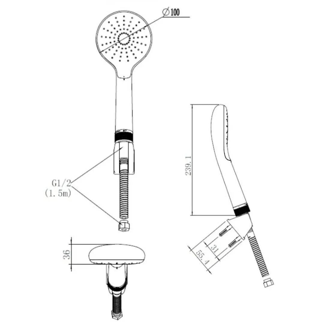 Bản vẽ kỹ thuật Tay sen tắm 1 chế độ American Standard WF-6144
