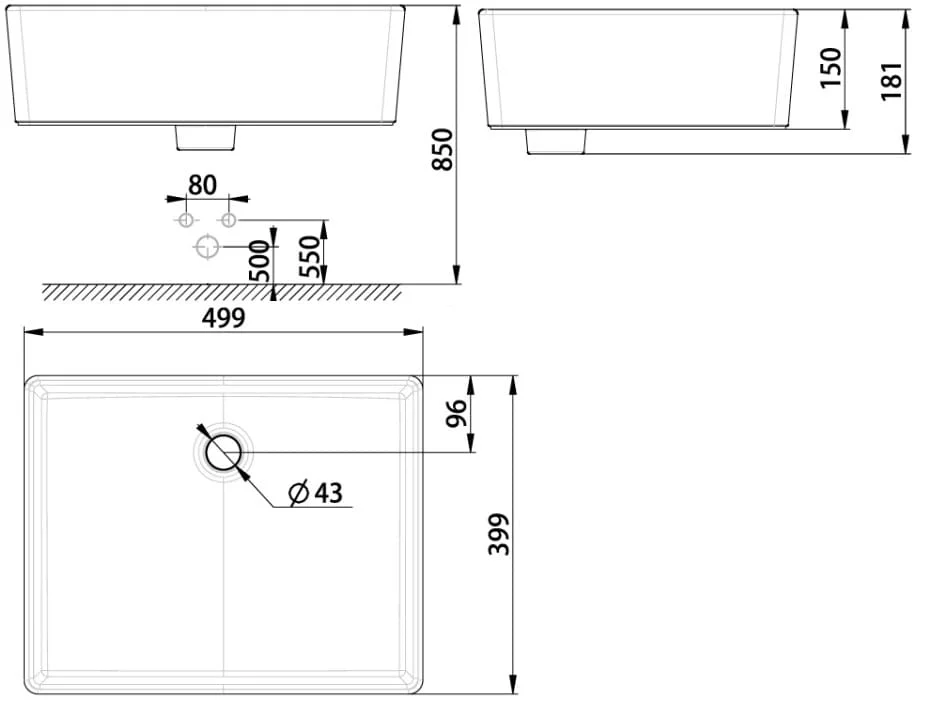 Bản vẽ Chậu rửa treo tường chân lửng American Standard VF-0947/VF-0741