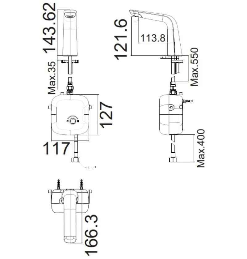 Bản vẽ kỹ thuật vòi chậu nóng lạnh thân cao Loven American Standard WF-1M02