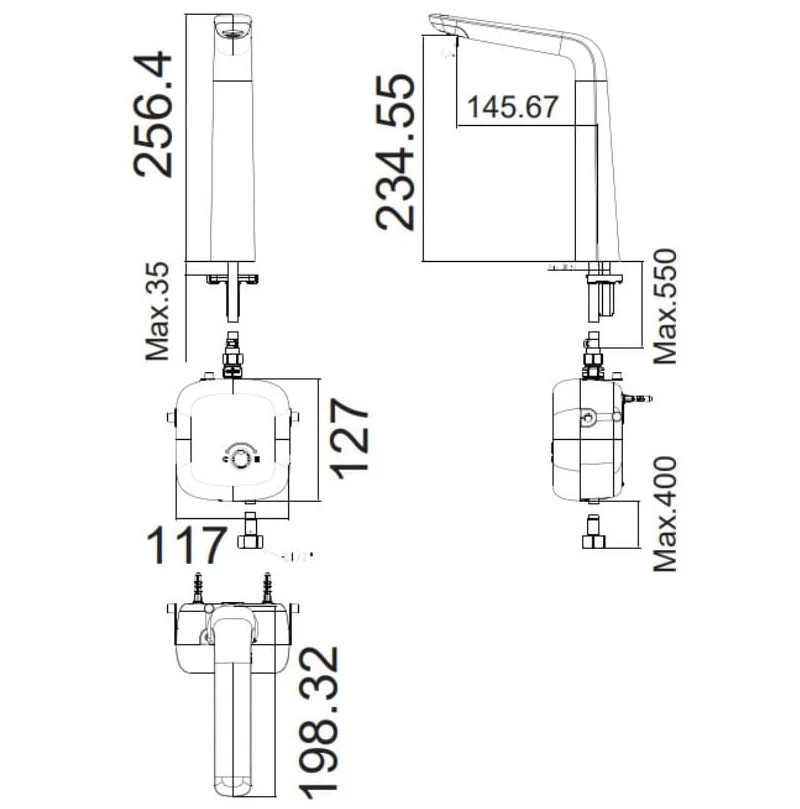 Bản vẽ kỹ thuật vòi chậu nóng lạnh thân cao Loven American Standard WF-1M02