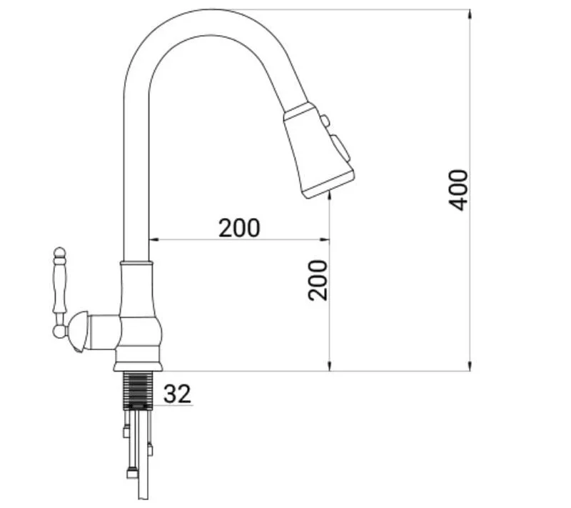 Bản vẽ kỹ thuật Vòi rửa bát rút dây nóng lạnh bằng đồng Kanly GCC09