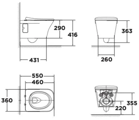 Bản vẽ kỹ thuật bồn Cầu Treo Tường American Standard WP-2265 