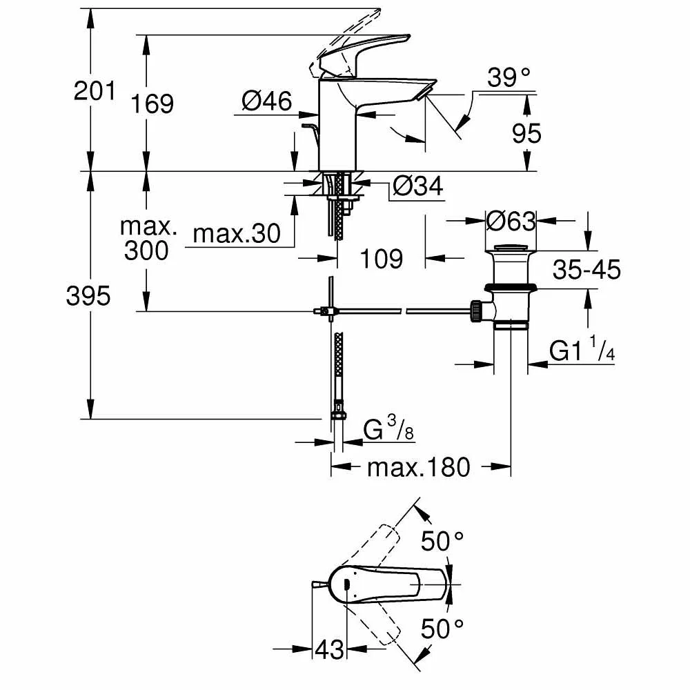 Bản vẽ vòi rửa tay Đức Grohe 33265243D
