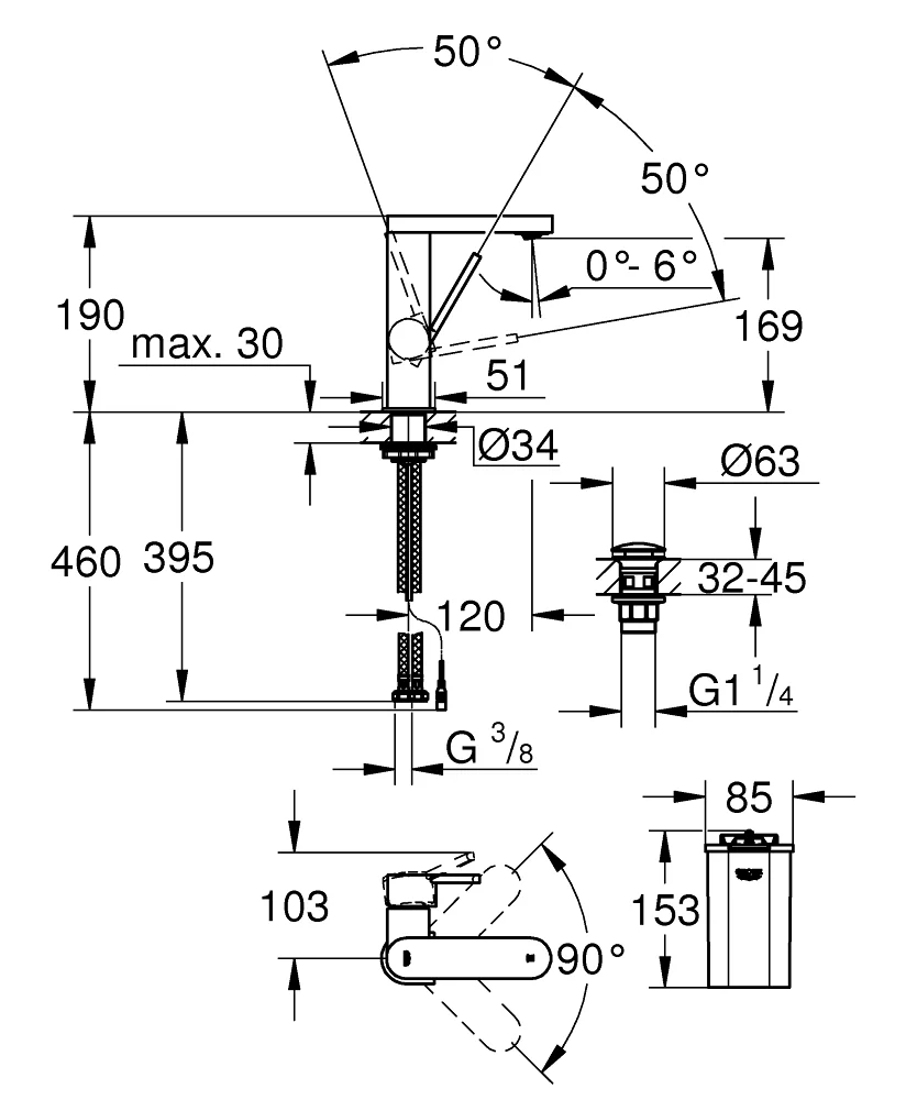 Bản vẽ vòi rửa tay Đức Grohe 23958DC3