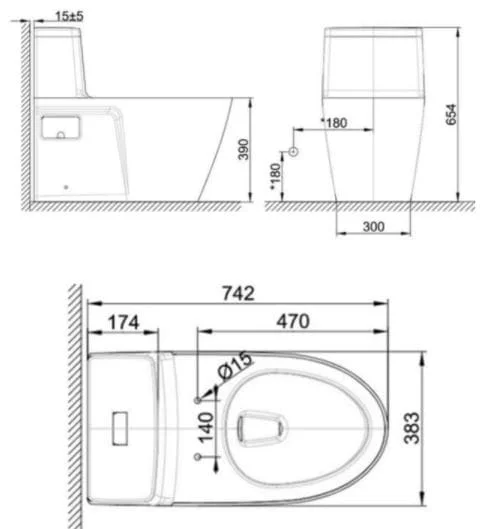 Bản vẽ kỹ thuật bồn cầu một khối American Standard VF-1808TPL Nắp WP-7SL1