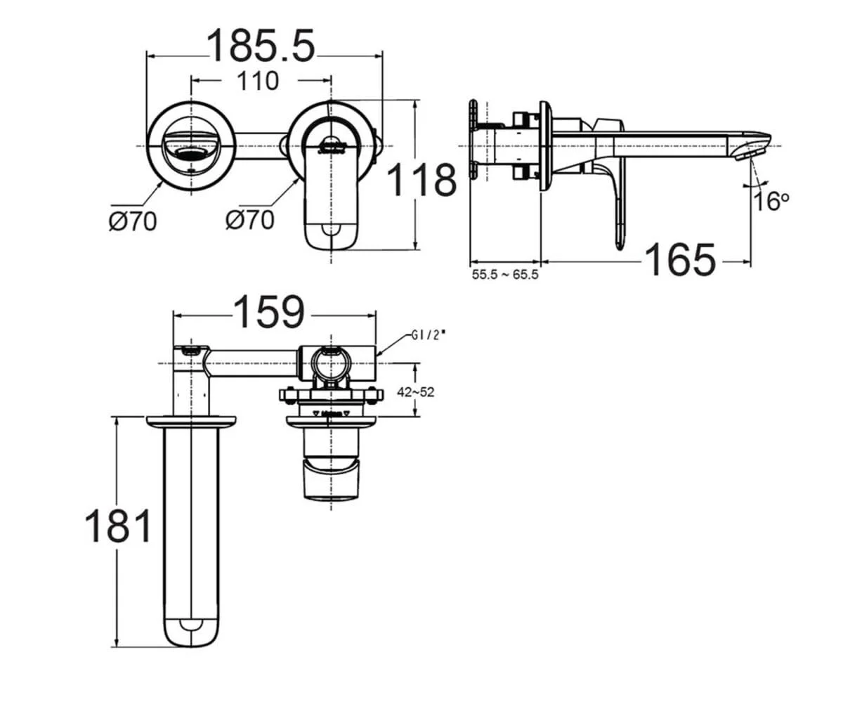 Bản vẽ kỹ thuật vòi chậu nóng lạnh thân cao Loven American Standard WF-1M02