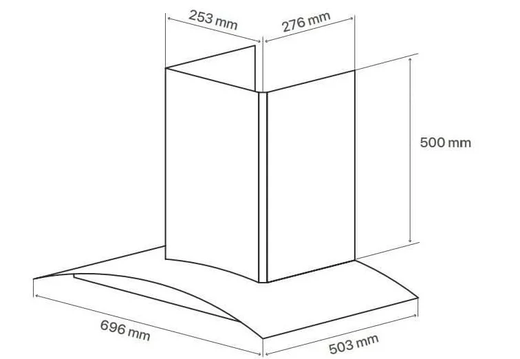 Bản vẽ kỹ thuật máy hút mùi kính cong Canzy CZ H1070KC