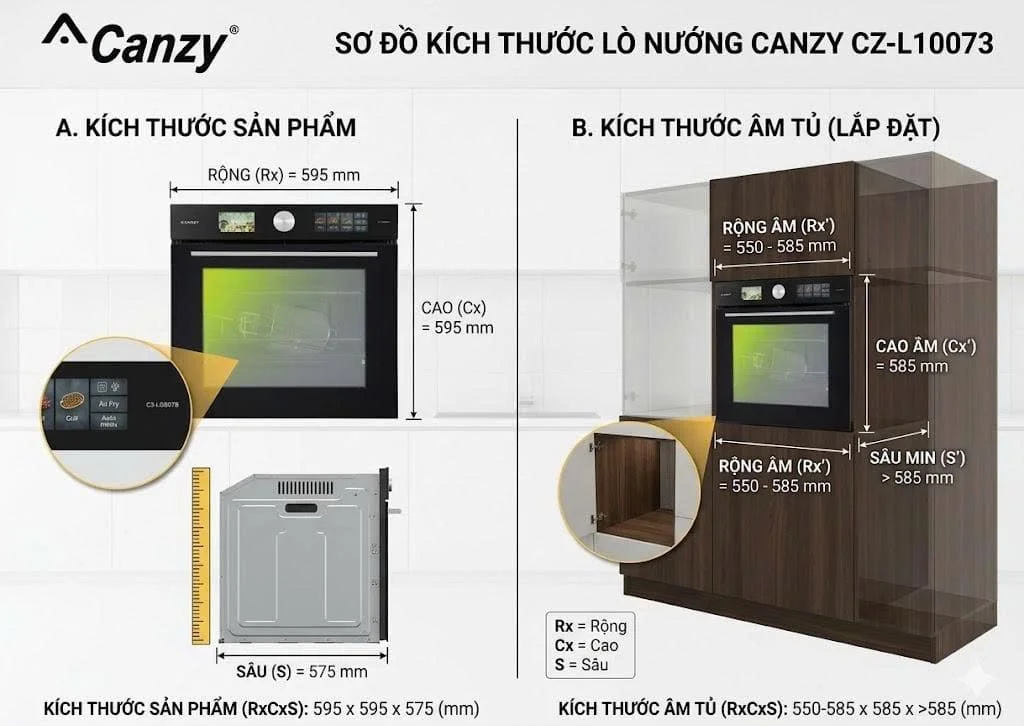 Bản vẽ kỹ thuật lò nướng âm tủ Canzy CZ L10073