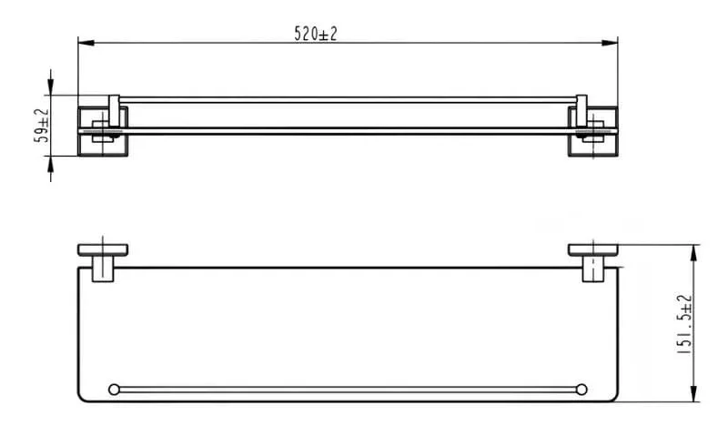 Bản vẽ kỹ thuật kệ kính dưới gương màu đen mờ Ecobath EC218-05MB
