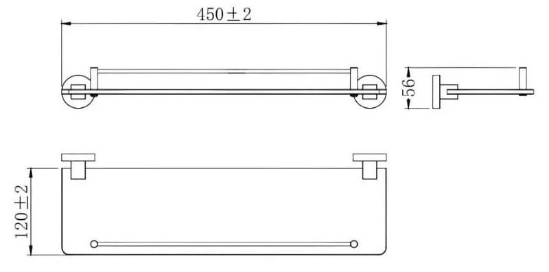 Bản vẽ kỹ thuật kệ kính dưới gương màu đen mờ Ecobath EC218-05MB