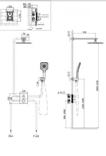 Sen tắm âm tường nhiệt độ bát trần HUGE H-ST999M