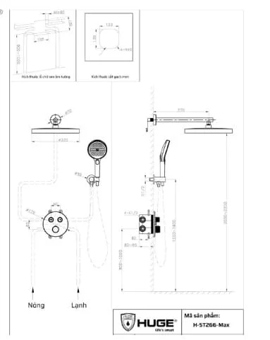 Sen tắm âm tường nhiệt độ bát trần HUGE H-ST999M