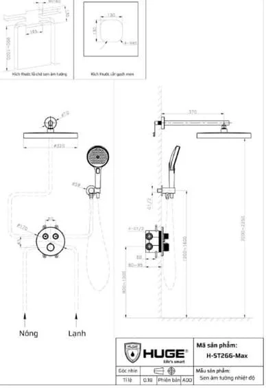 Sen tắm âm tường nhiệt độ bát trần HUGE H-ST999M