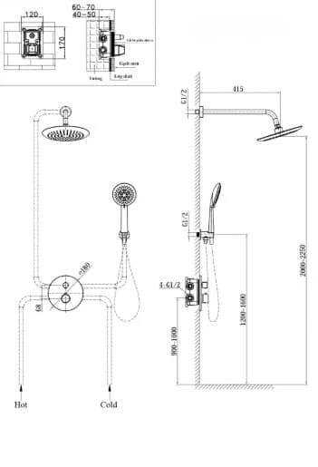 Sen tắm âm tường nhiệt độ bát trần HUGE H-ST999M