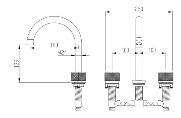 Bản vẽ kỹ thuật Vòi Lavabo Âm Tường Nóng Lạnh Huge H-VT200C