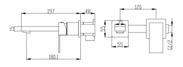 Bản vẽ kỹ thuật Vòi Lavabo Âm Tường Nóng Lạnh Huge H-VT200C
