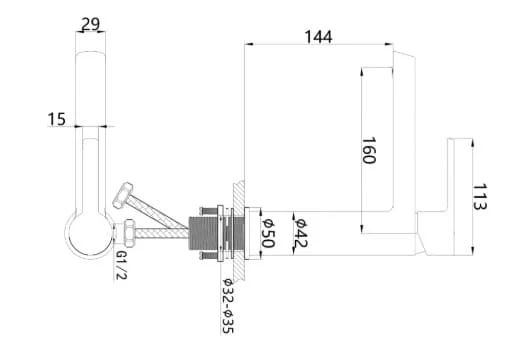 Bản vẽ kỹ thuật Vòi Lavabo Âm Tường Nóng Lạnh Huge H-VT260M