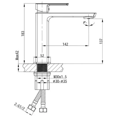 Bản vẽ kỹ thuật Vòi Lavabo Âm Tường Nóng Lạnh Huge H-VT260M