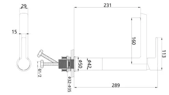Bản vẽ kỹ thuật Vòi Lavabo Âm Tường Nóng Lạnh Huge H-VT260M