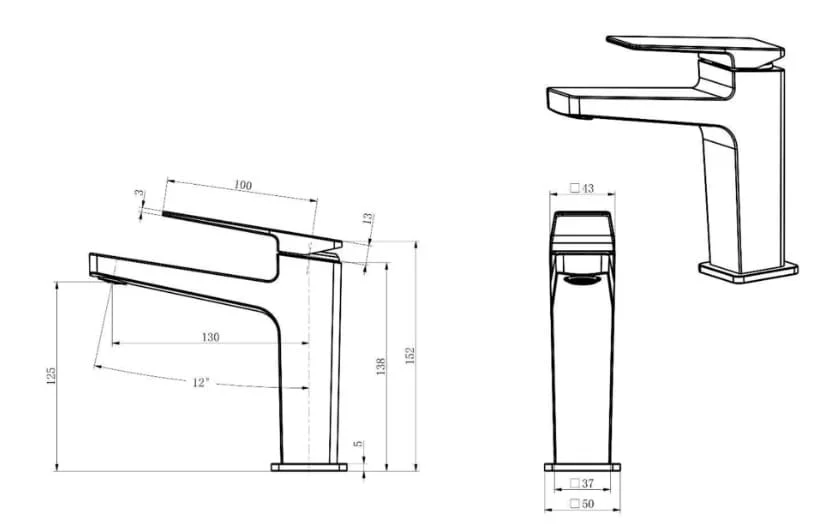 Bản vẽ kỹ thuật Vòi Lavabo Âm Tường Nóng Lạnh Huge H-VT260M
