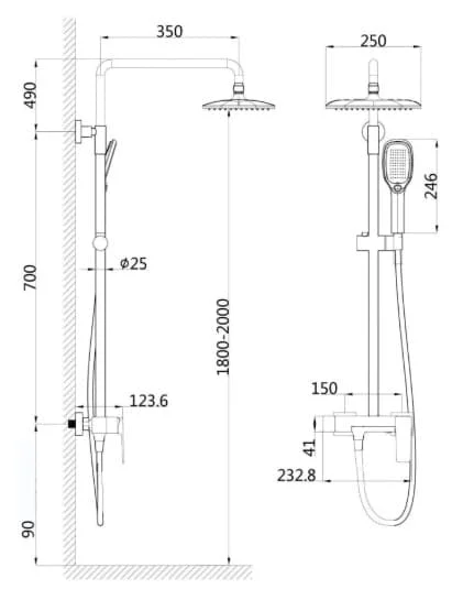 Bản vẽ kỹ thuật Sen tắm cây tắm đứng HUGE H-S2966