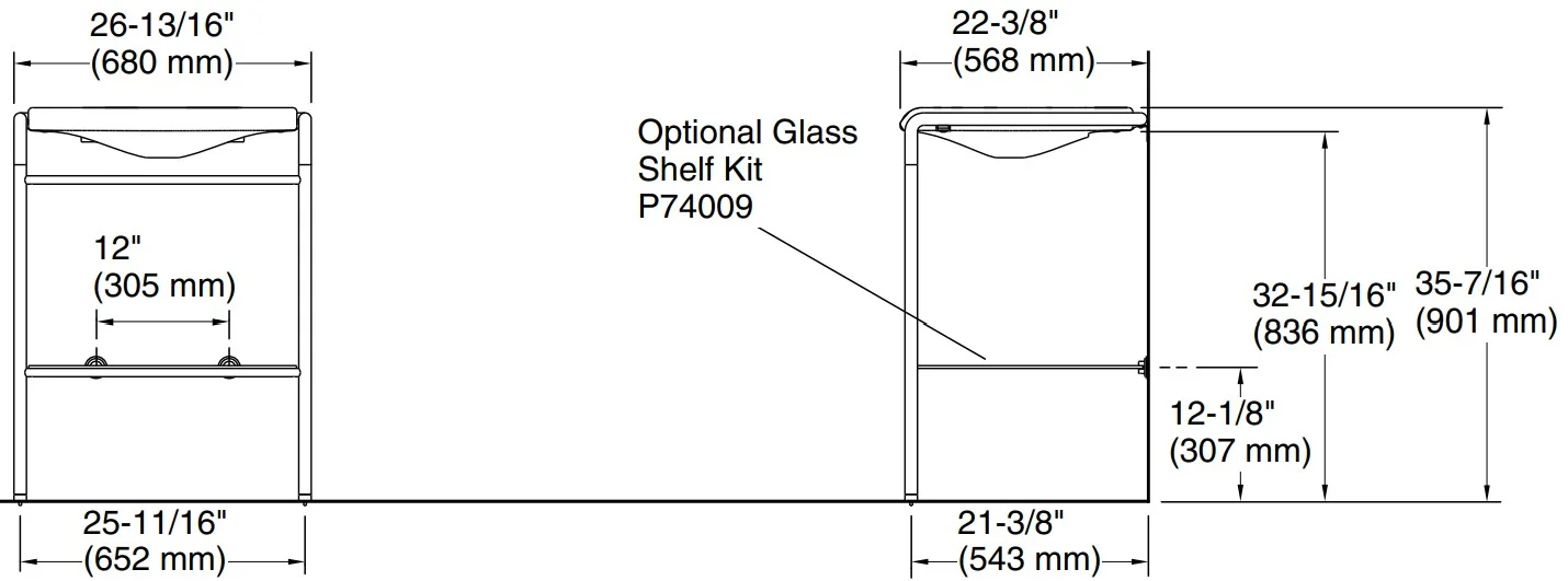 Bản vẽ chân đỡ lavabo Kallista P74052
