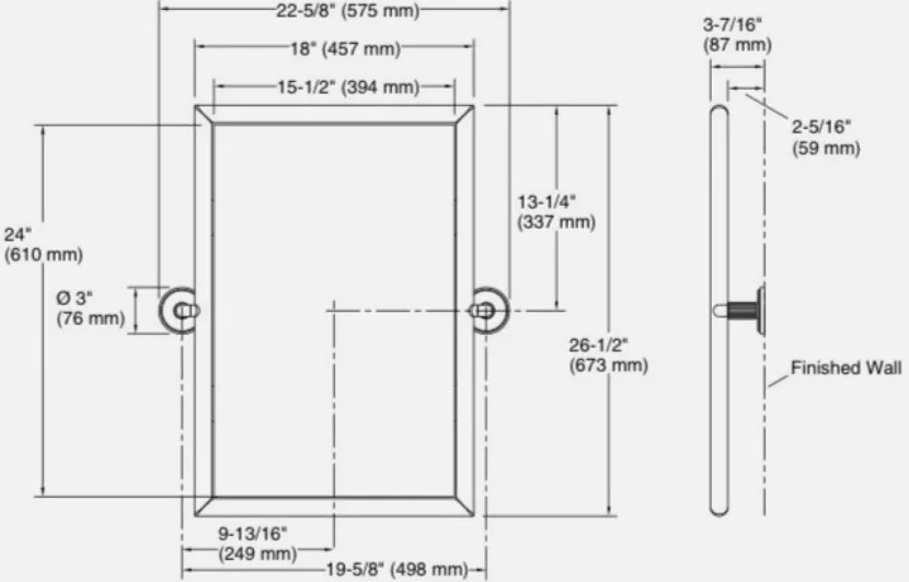 Bản vẽ gương dài Kallista P74204