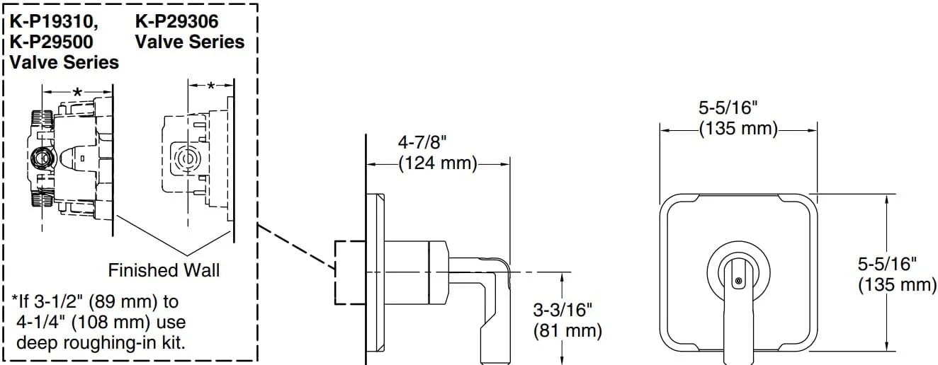 Bản vẽ mặt nạ điều chỉnh gắn tường Kallista P34589