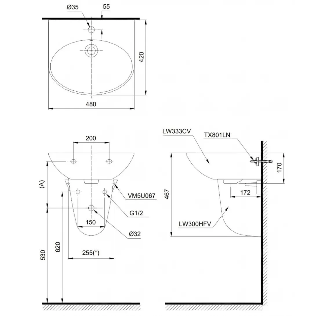 Chậu Lavabo Chân Lửng TOTO LHT333C#XW