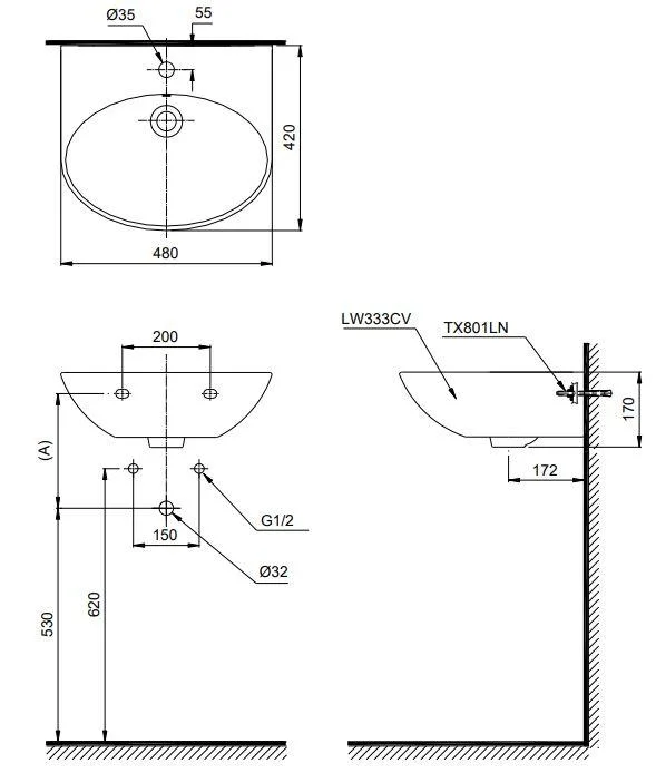 Chậu Lavabo Chân Lửng TOTO LHT333C#XW