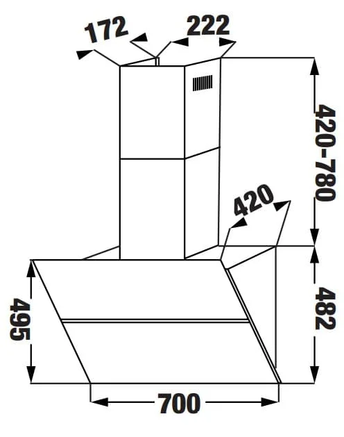 Máy hút mùi kính vát KAFF KF-70LH