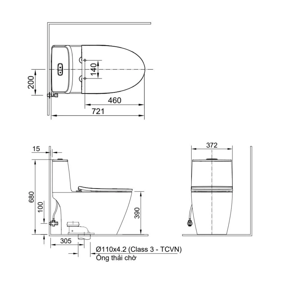 Bản vẽ kỹ thuật Bồn cầu 1 khối nắp êm Inax AC-902VN