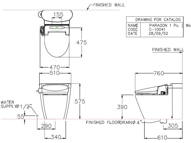 Bản vẽ kỹ thuật Bàn cầu thông minh COTTO C100417(CV)