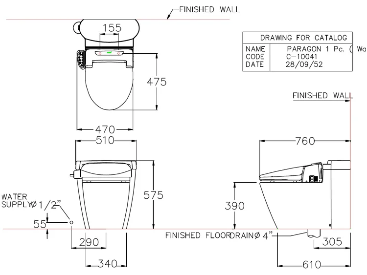 Bản vẽ kỹ thuật Bàn cầu thông minh COTTO C100417(CV)