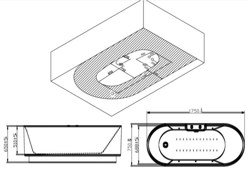 Bảng vẽ kỹ thuật Bồn tắm massage Nofer NG-601 PLUS