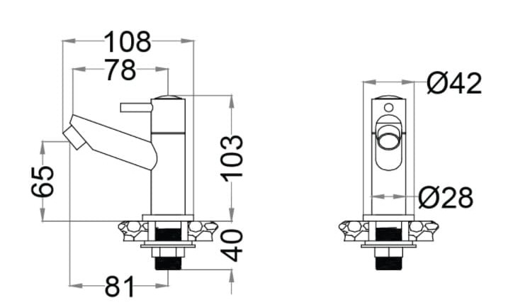 Bản vẽ vòi lavabo lạnh Caesar