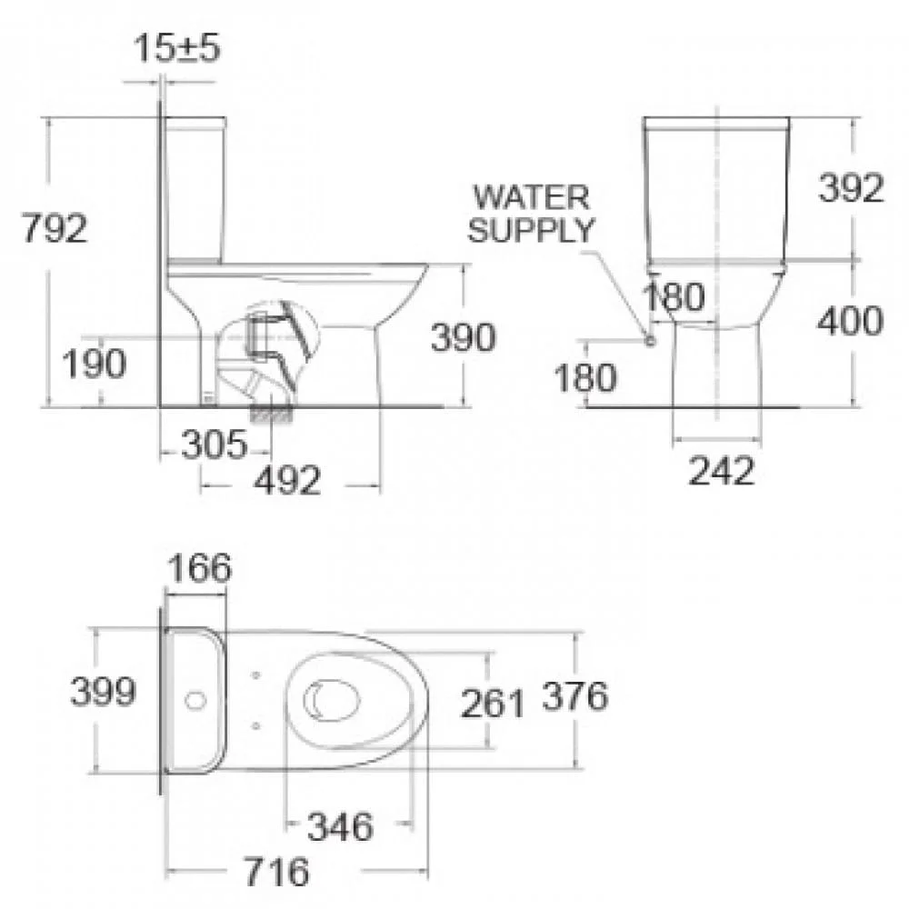 bản vẽ kỹ thuật bồn cầu 2 khối American Standard 2630-WT