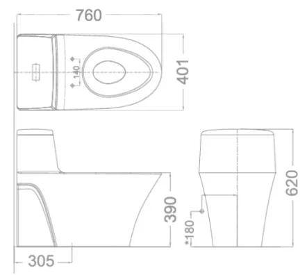 Bản vẽ kỹ thuật Bàn Cầu 1 Khối Nắp Rửa Cơ AMERICAN STANDARD VF-2010S