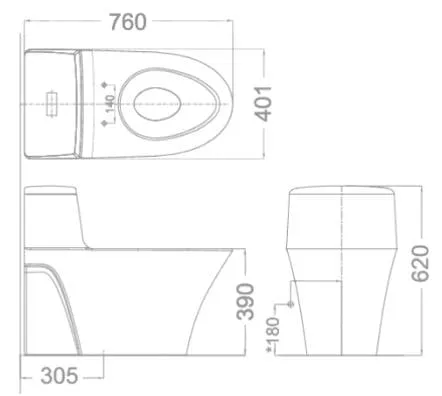 Bản vẽ kỹ thuật Bàn Cầu 1 Khối Nắp Rửa Cơ AMERICAN STANDARD VF-2010S