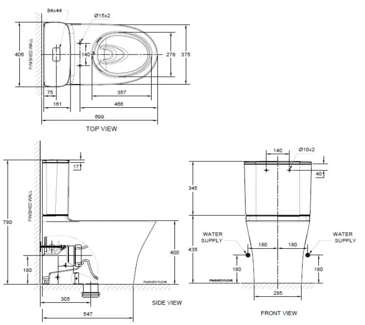Bản vẽ kỹ thuật Bàn Cầu 1 Khối Nắp Rửa Cơ AMERICAN STANDARD VF-2010S