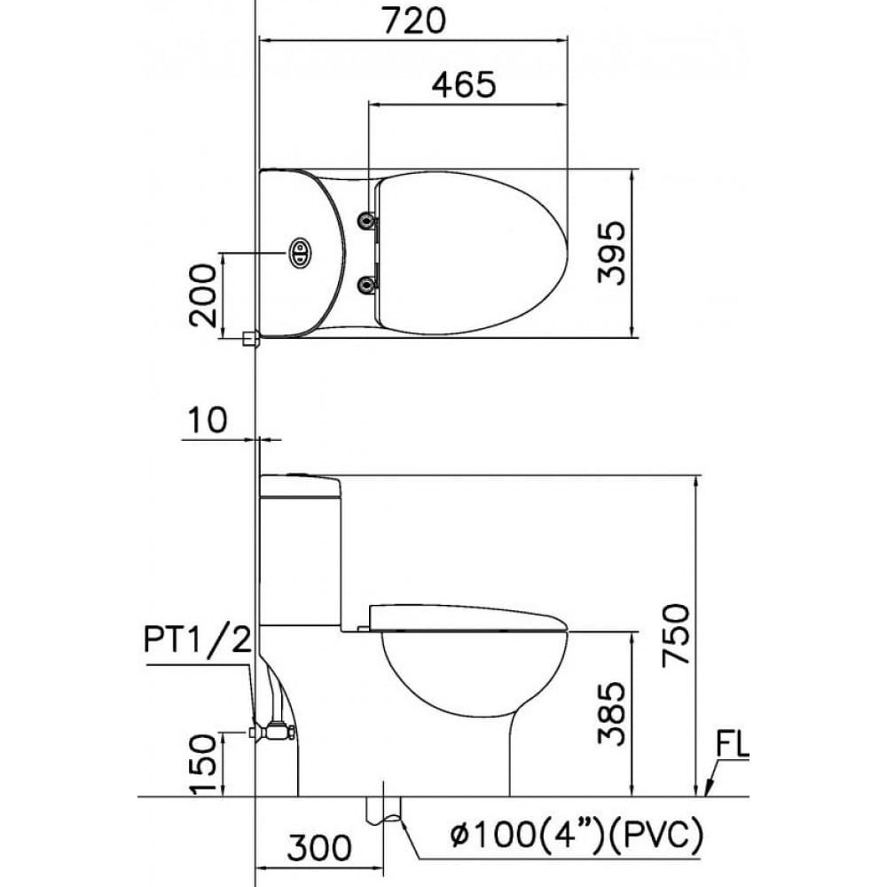 Bản vẽ kỹ thuật bồn cầu 2 khối Caesar CD1349