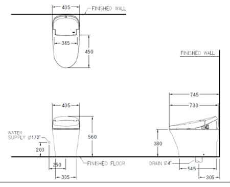 Bản vẽ kỹ thuật Bàn Cầu 1 Khối COTTO C105337