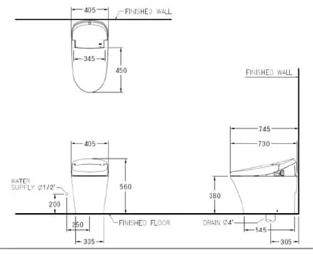 Bản vẽ kỹ thuật Bàn Cầu 1 Khối COTTO C105337