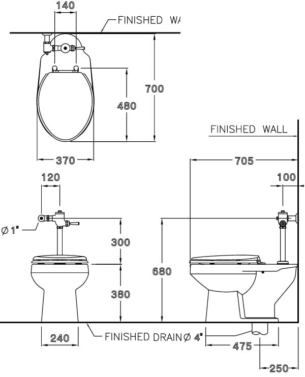 Bản vẽ kỹ thuật Bàn Cầu 2 Khối COTTO C1320