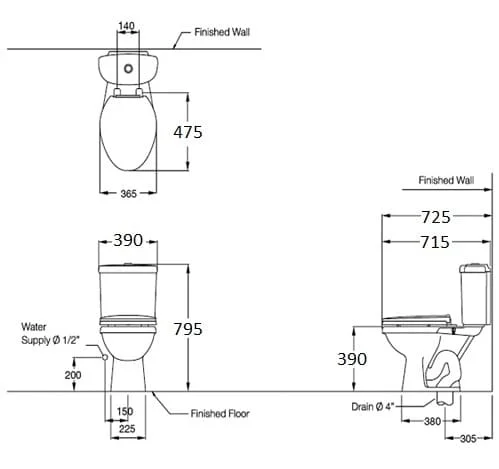 Bản vẽ kỹ thuật Bàn Cầu 2 Khối COTTO C1320