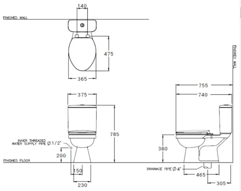 Bản vẽ kỹ thuật Bàn Cầu 2 Khối COTTO C13440