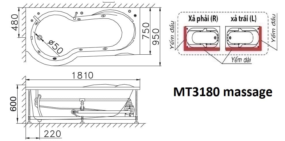 Bản vẽ kỹ thuật bồn tắm góc đơn Caesar AT5132