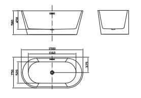 Bảng vẽ kỹ thuật Bồn Tắm Inax FBV-1502S 1.5M Chân Yếm